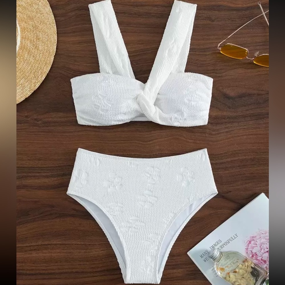 Floral jacquard twist swimsuit
